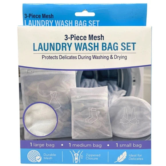 3-PIECE MESH LAUNDRY WASH BAG SET