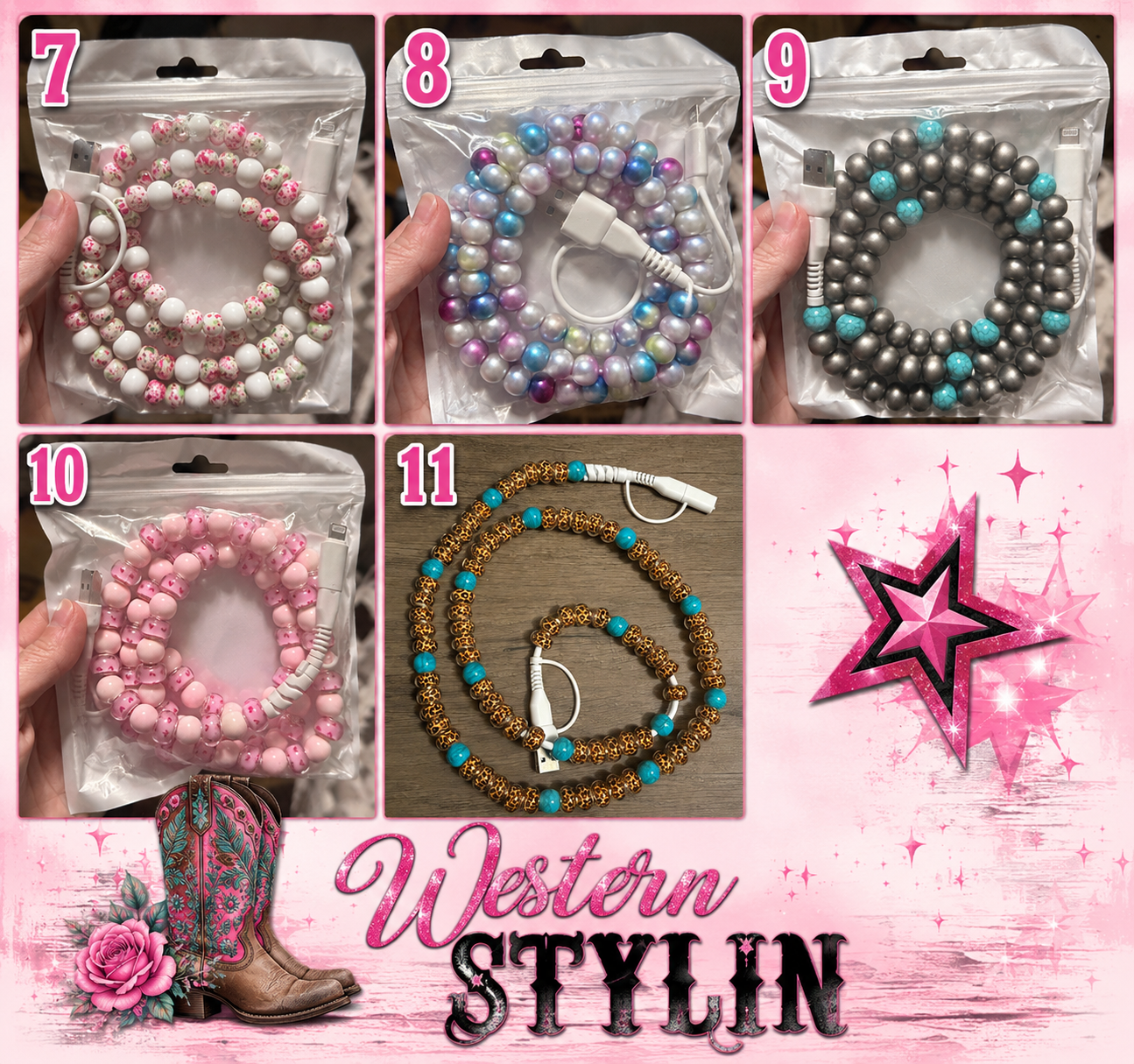 BEADED 4-IN-1 FAST CHARGING CABLE - SO MANY TO CHOOSE FROM - Look!