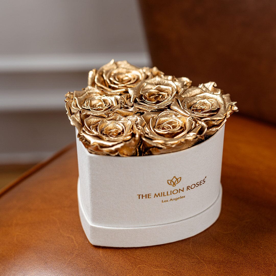 Baby Heart Beige Suede Box | Gold Roses