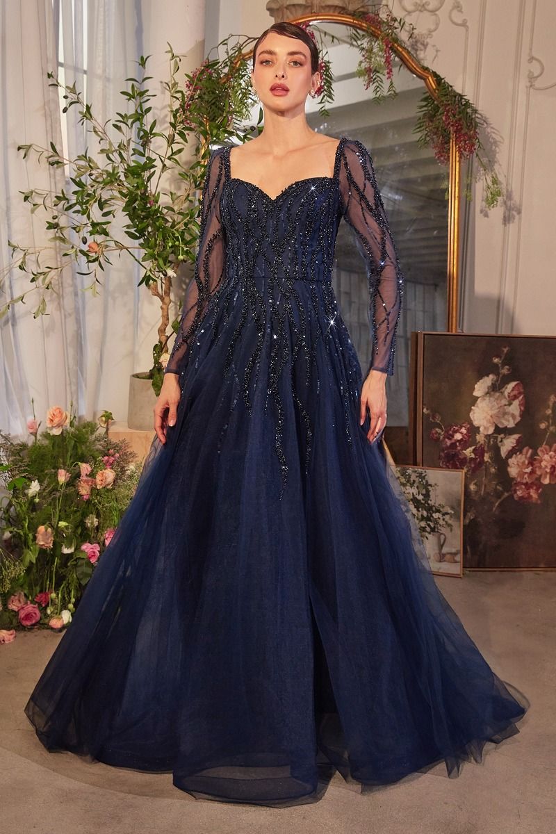 Formal Sequins Embellished Special Occasion Gown w/ Swetheart Neckline & Layered Skirt CDA1367