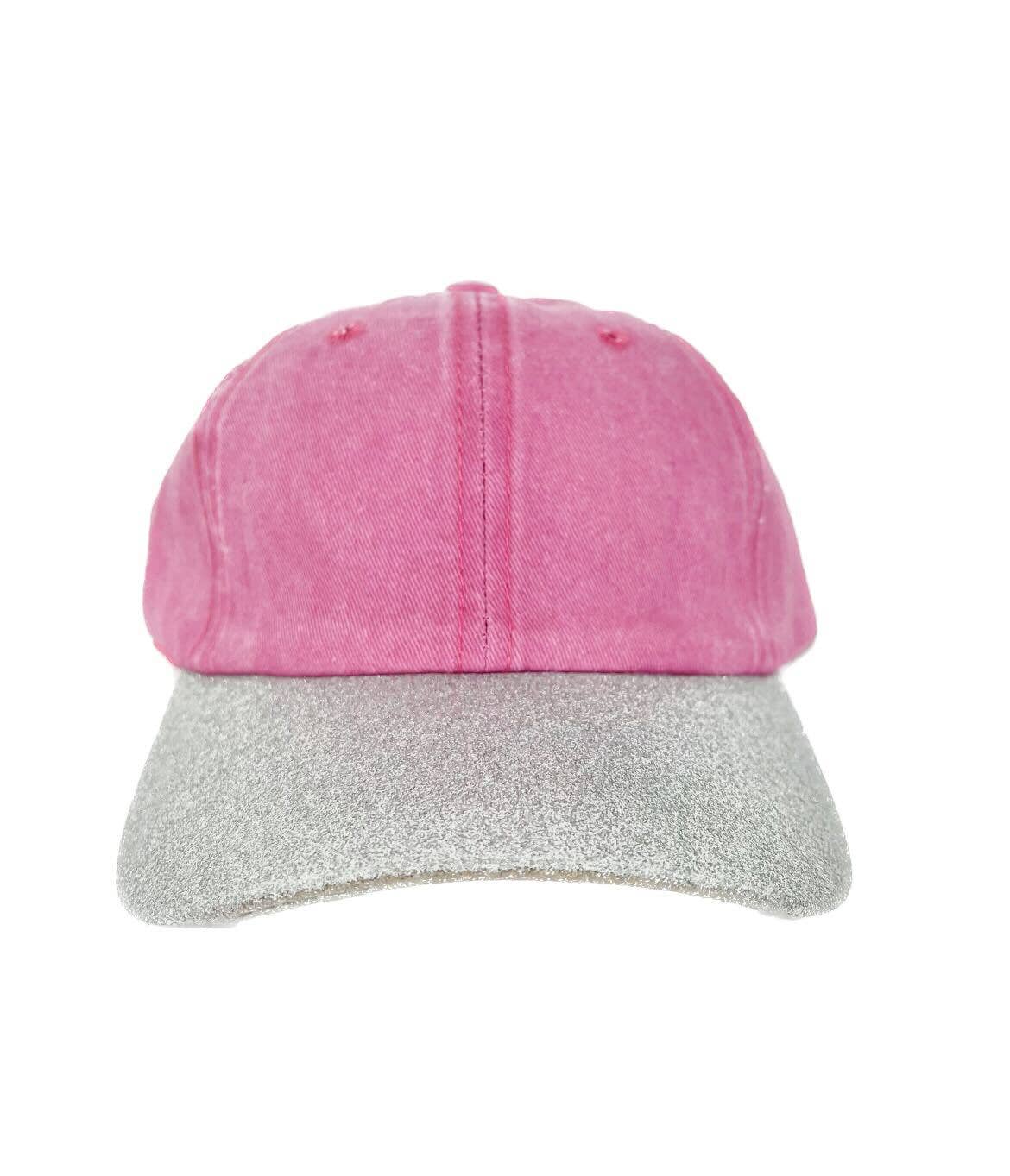 GIRL'S PINK HAT WITH BLING SILVER GLITTER BILL
