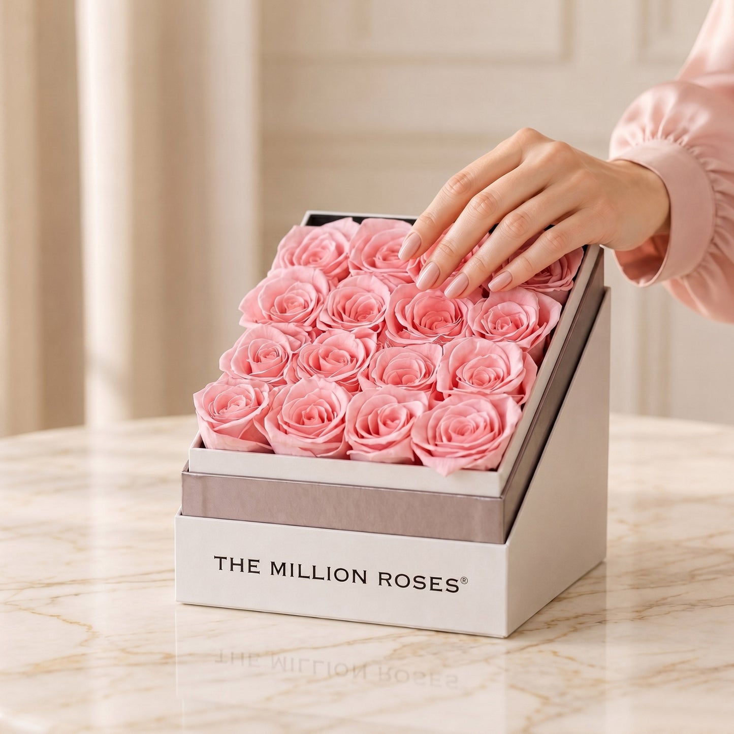 Square White Box | Light Pink Roses