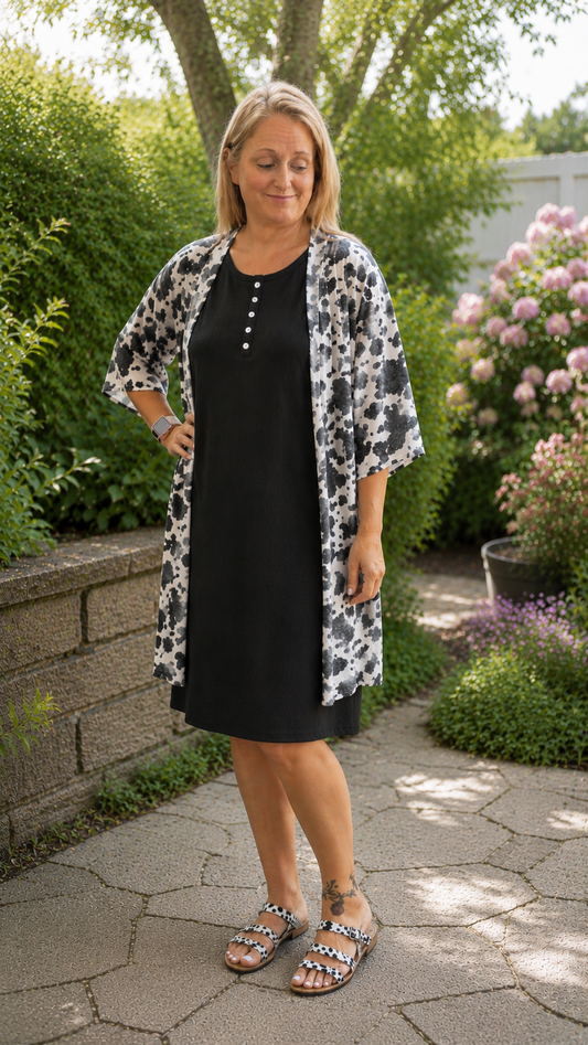 HEIMISH COW PRINT 3/4 SLEEVE CARDIGAN