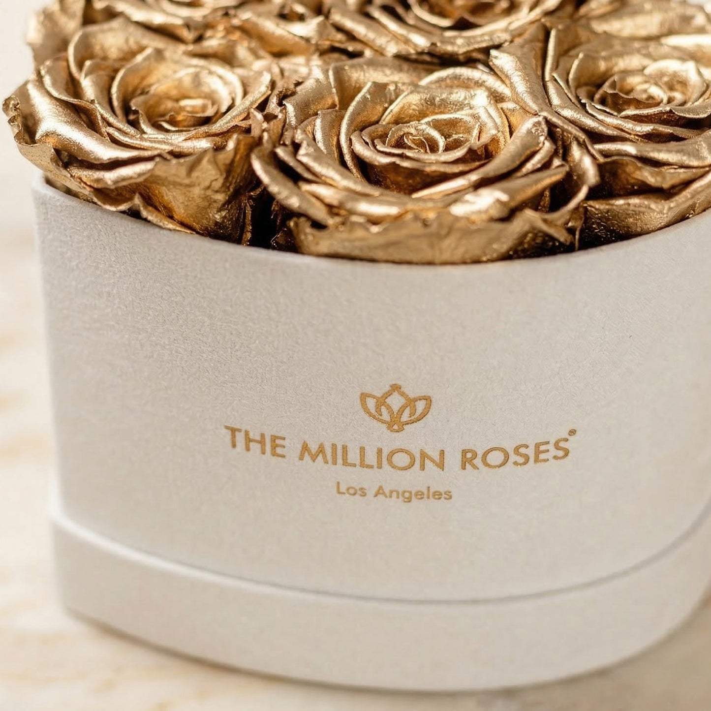 Baby Heart Beige Suede Box | Gold Roses