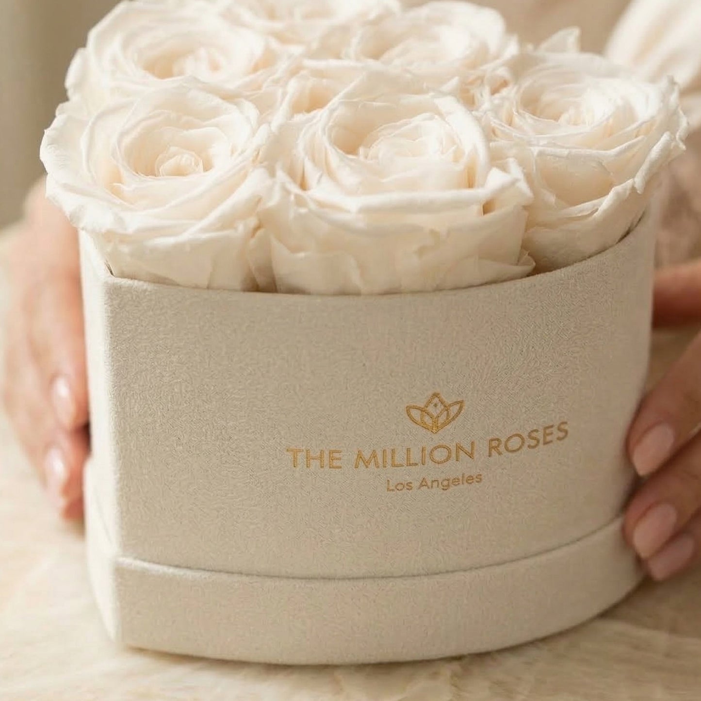 Baby Heart Beige Suede Box | White Roses