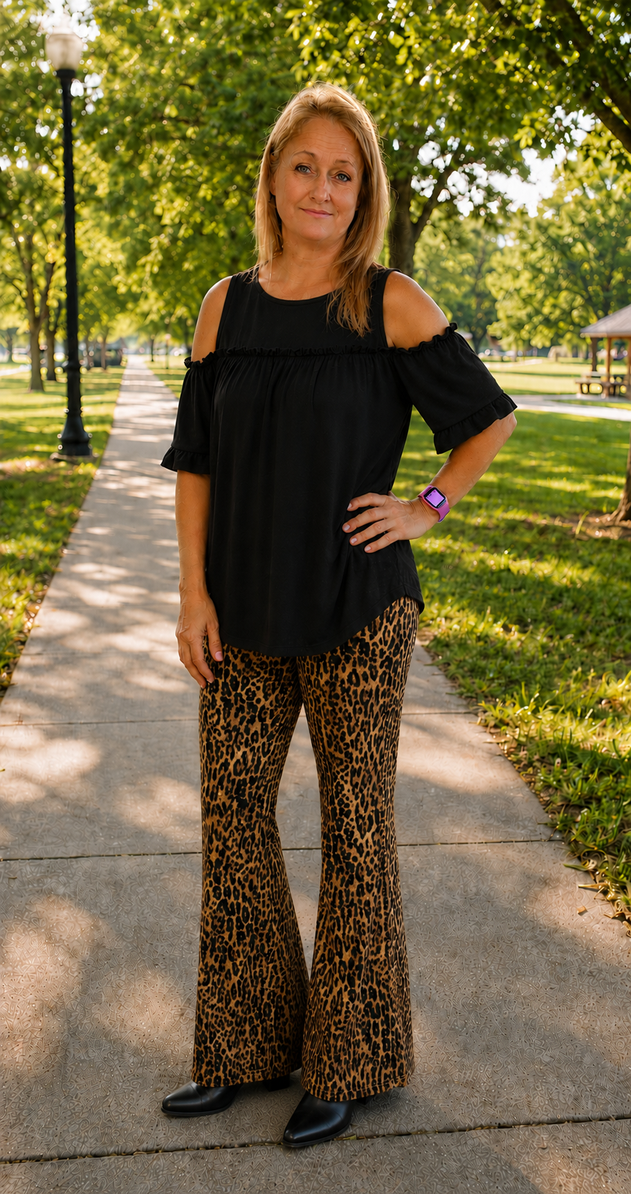 HEIMISH BLACK COLD SHOULDER FLUTTER SLEEVE TOP