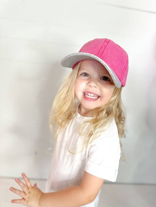 GIRL'S PINK HAT WITH BLING SILVER GLITTER BILL