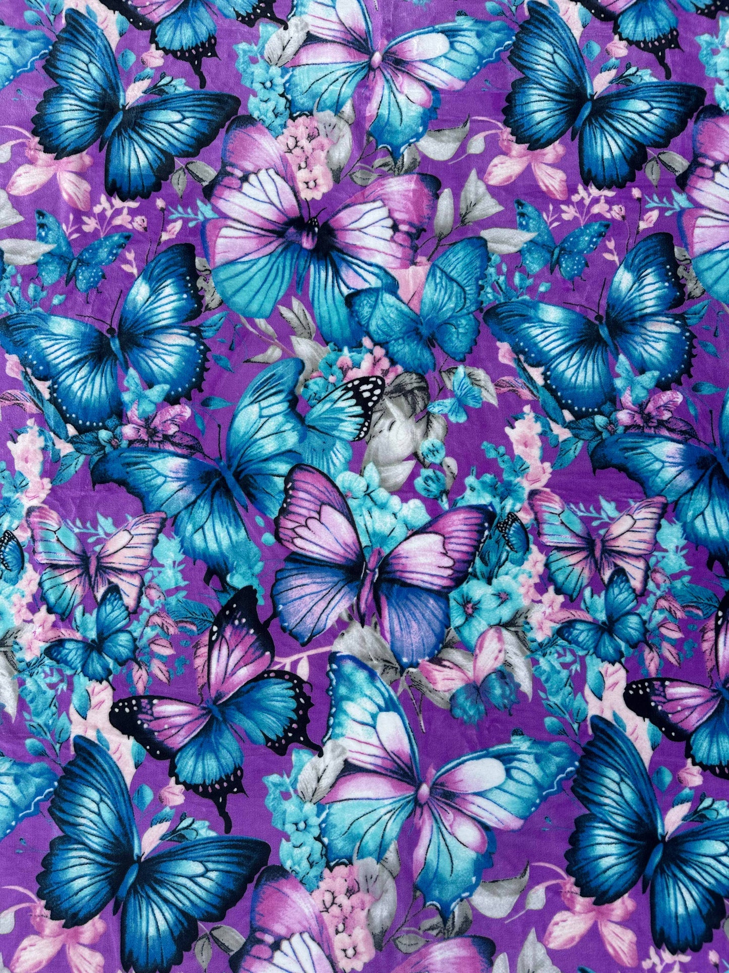 PURPLE AND BLUE BUTTERFLY SUPER KING SIZE SOFT PLUSH BLANKET