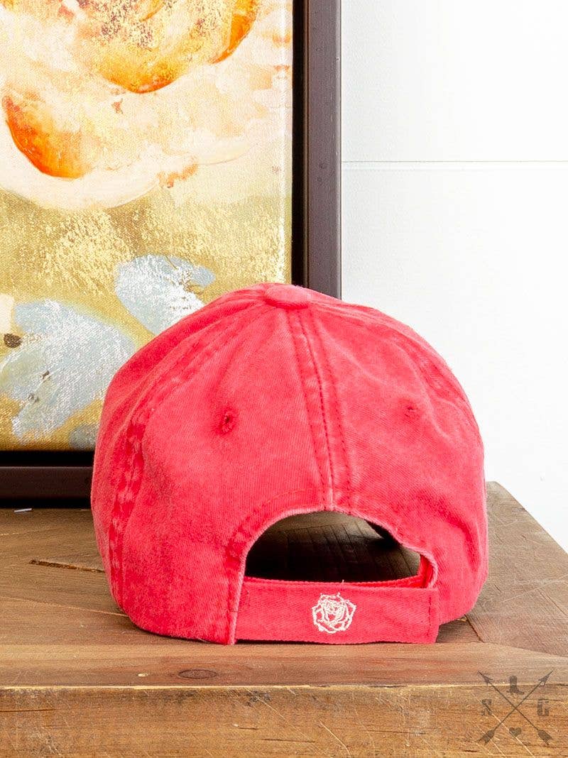 GIRL'S RED HAT WITH GOLD GLITTER BILL