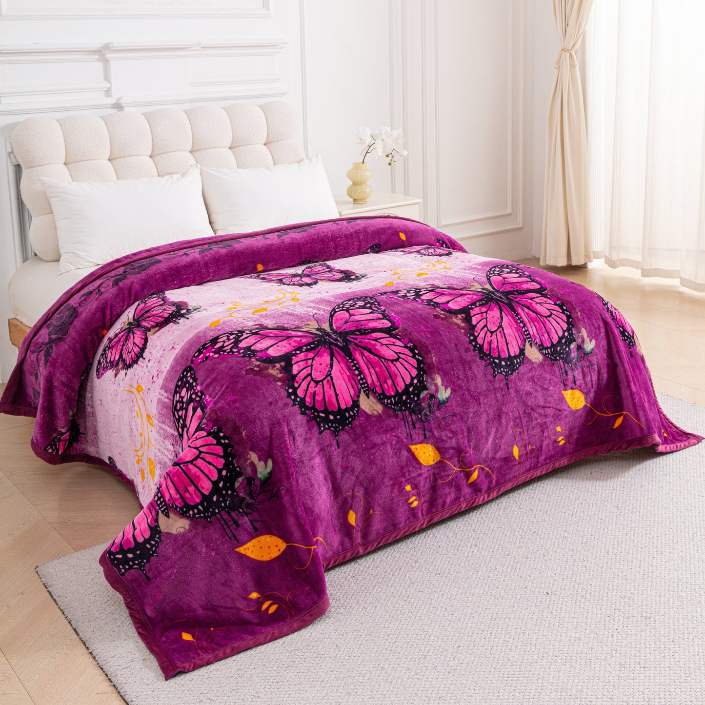 PURPLE BUTTERFLY FLORAL KING SIZE SUPER SOFT PLUSH BLANKET