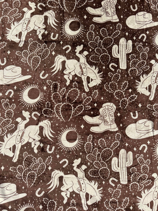 BROWN COWBOYS PRINT KING SIZE SUPER SOFT PLUSH BLANKET