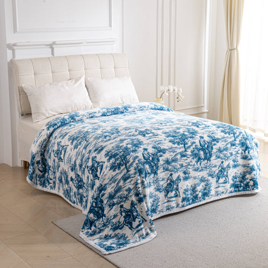 BLU TOILE COWBOYS PRINT KING SIZE SUPER SOFT PLUSH BLANKET