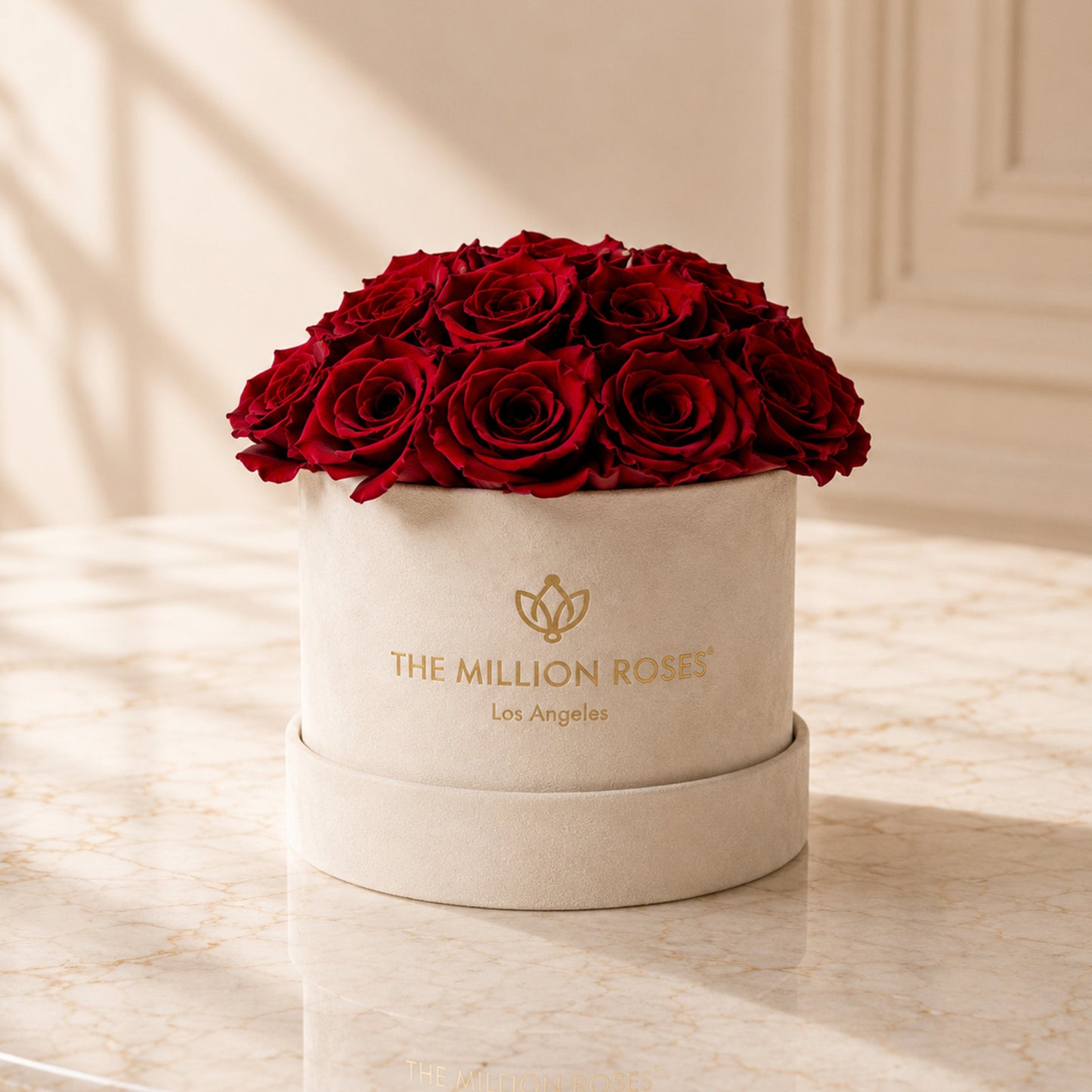 Classic Beige Suede Dome Box | Red Roses