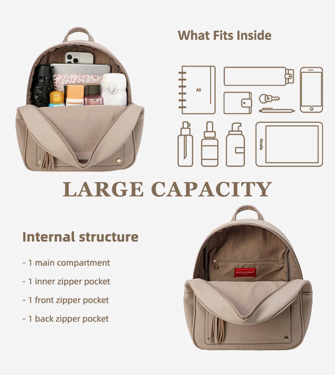 MONTANA WEST ANTI-THEFT BACKPACK IN TAUPE