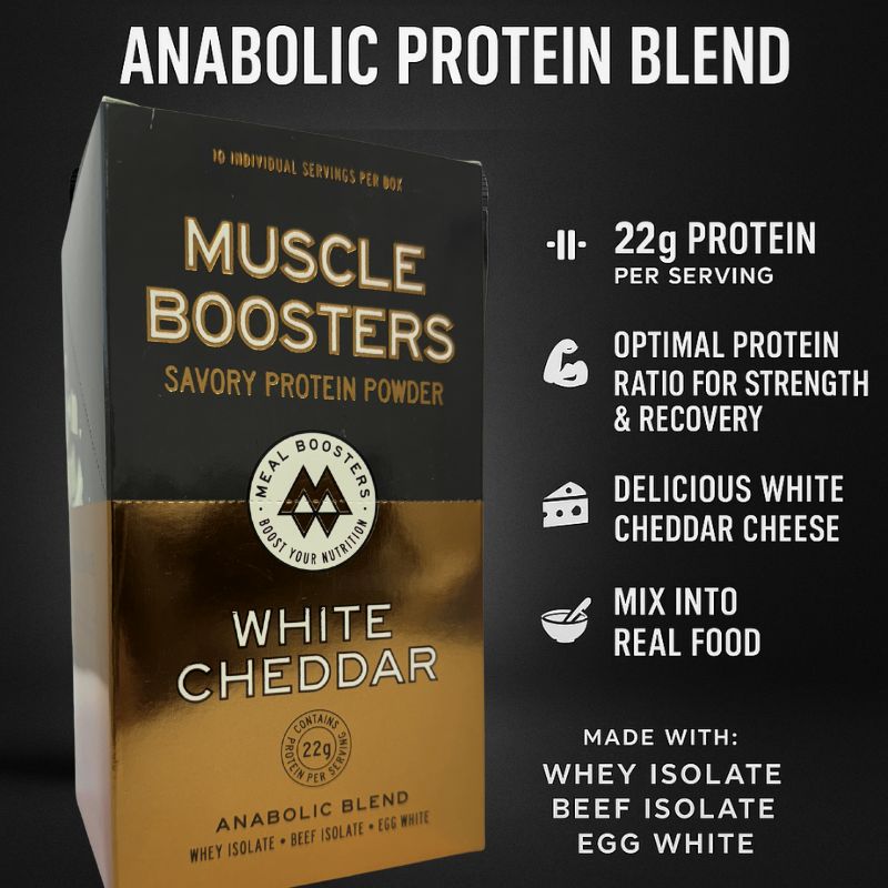Muscle Boosters White Cheddar Box - Organic Grass-Fed Whey Protein Isolate (10 Single Serve Packs)