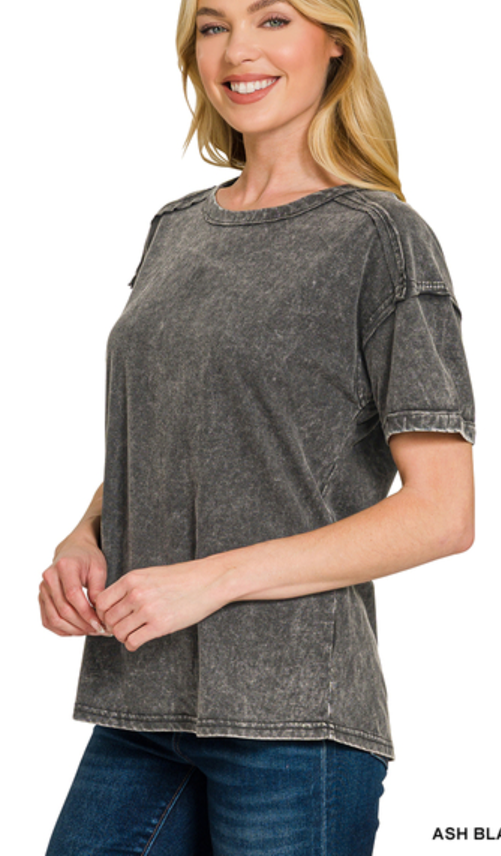 ACID WASH ROUND NECK TSHIRT - ZENANA