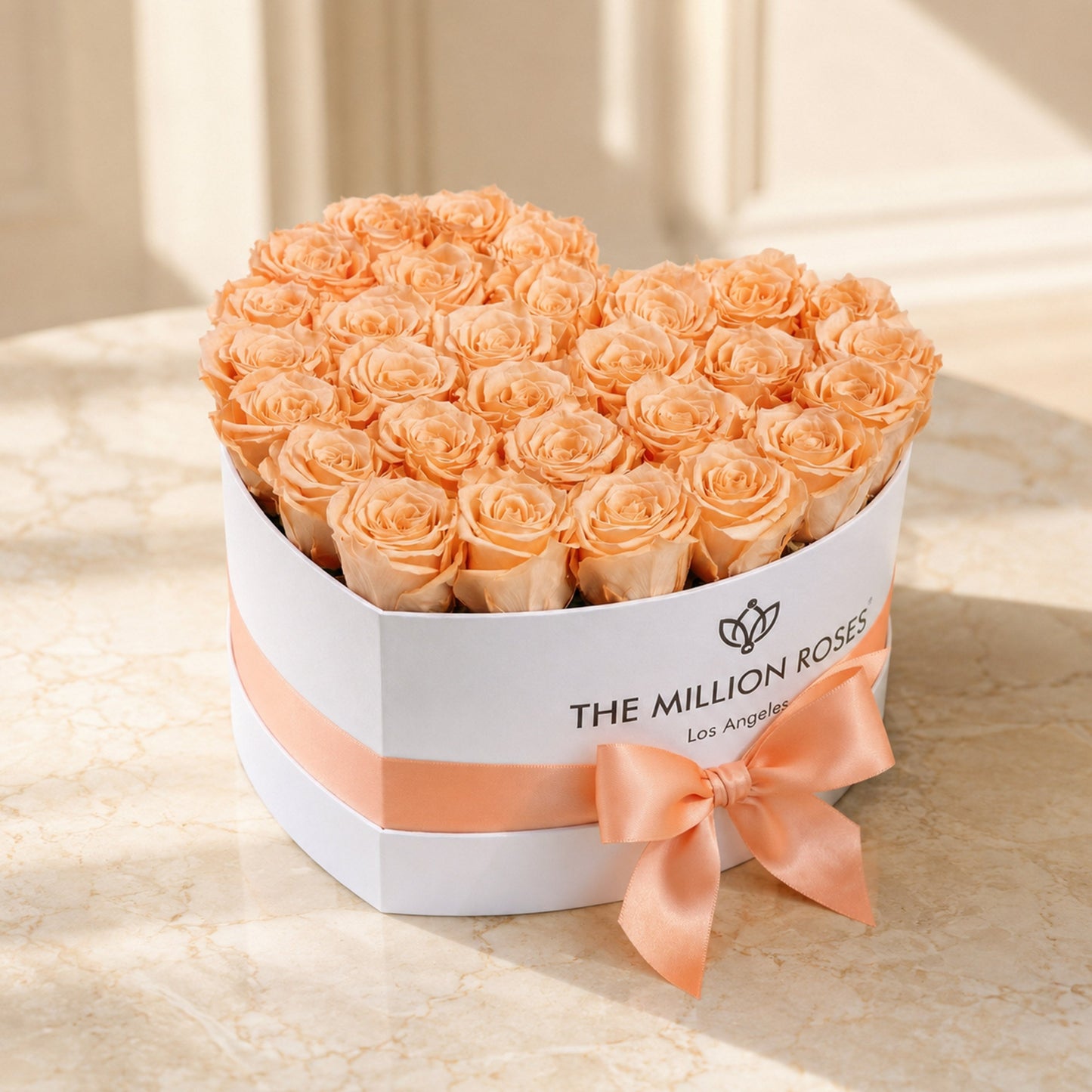 Heart White Box | Peach Roses