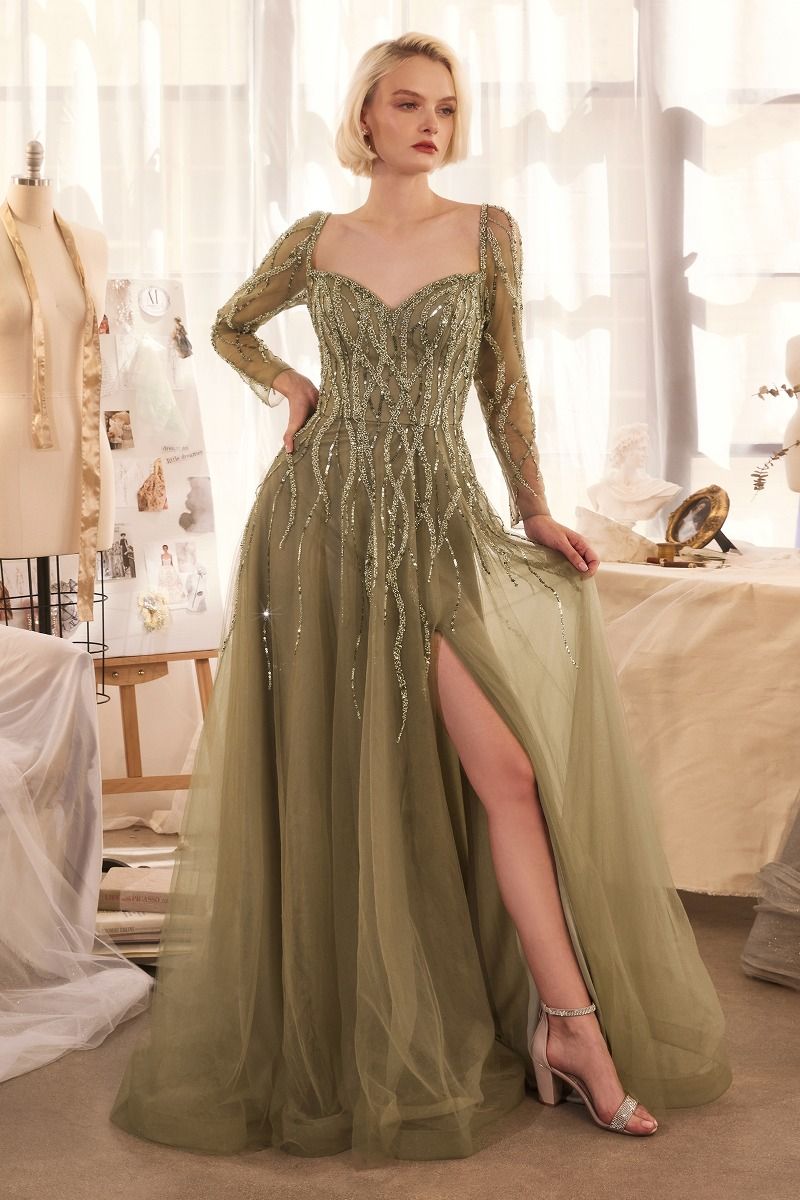 Formal Sequins Embellished Special Occasion Gown w/ Swetheart Neckline & Layered Skirt CDA1367