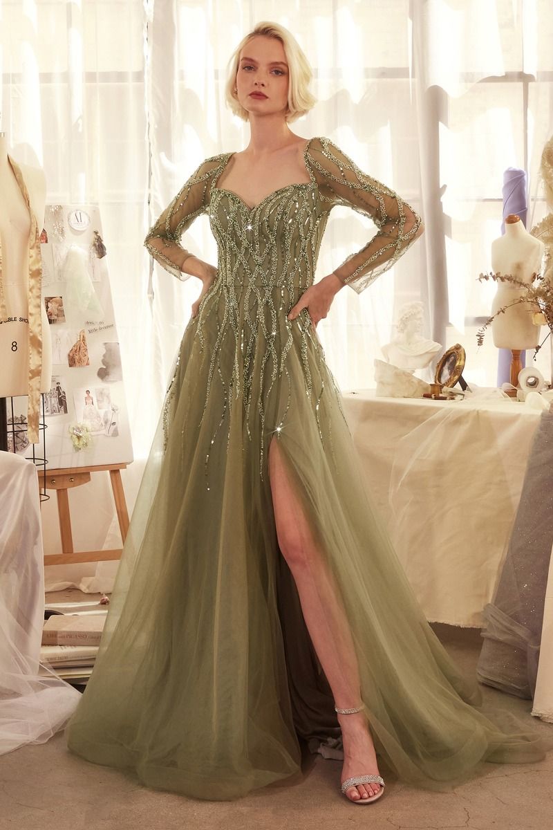 Formal Sequins Embellished Special Occasion Gown w/ Swetheart Neckline & Layered Skirt CDA1367
