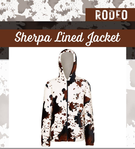 RODEO SHERPA WESTERN ZIPPERED JACKETS IN COW PRINT