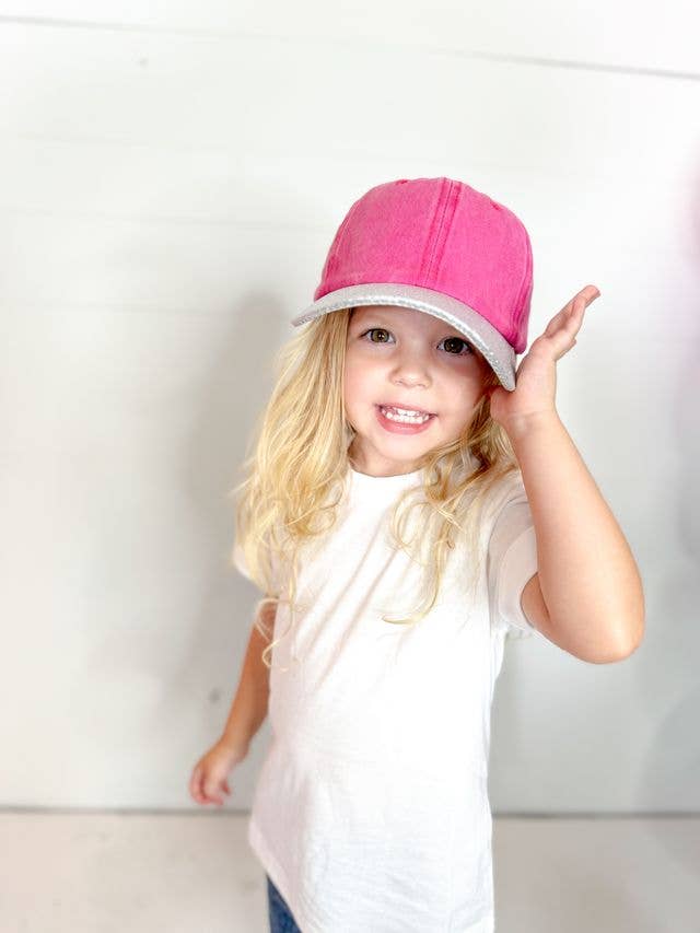 GIRL'S PINK HAT WITH BLING SILVER GLITTER BILL