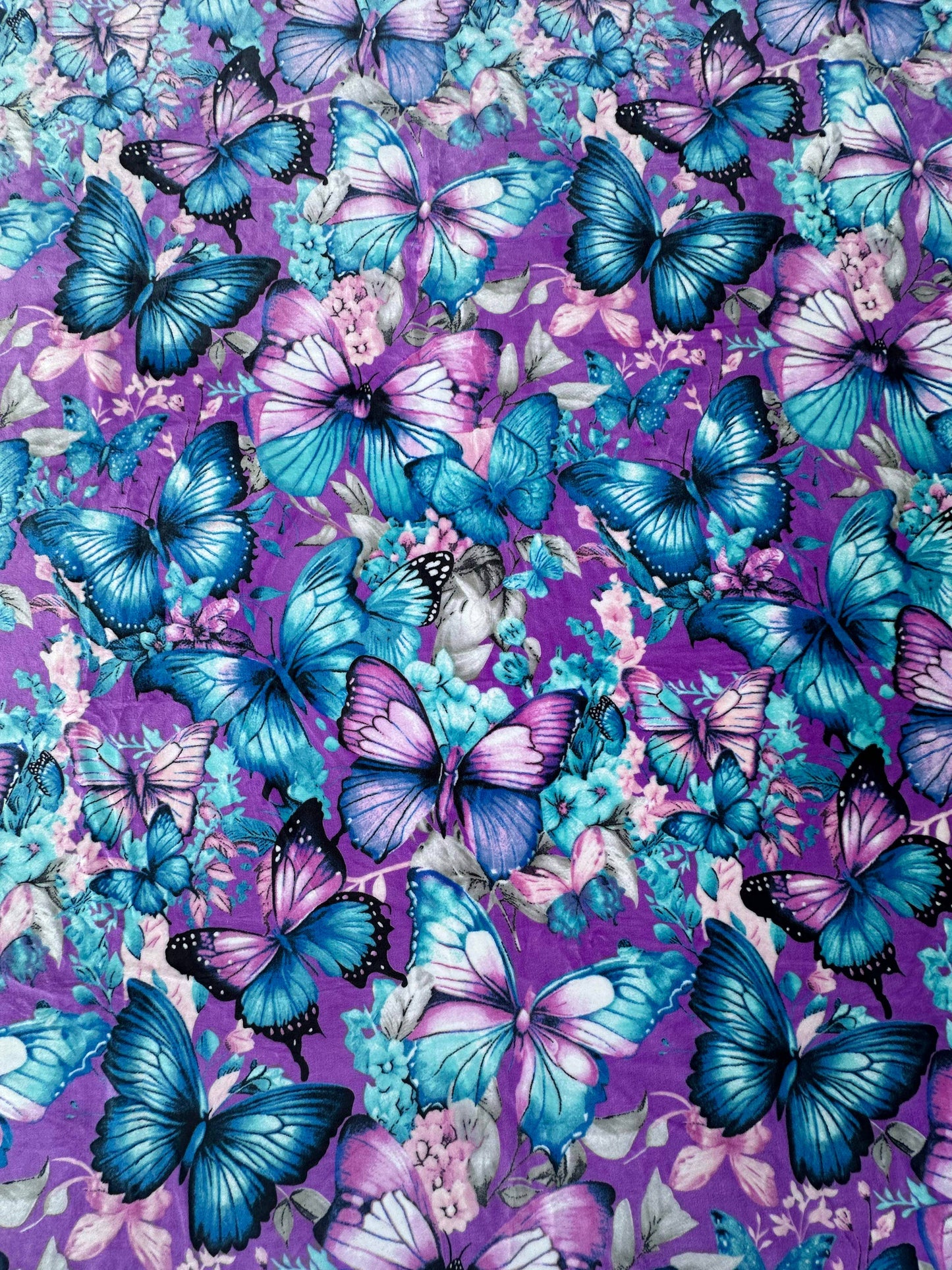 PURPLE AND BLUE BUTTERFLY SUPER KING SIZE SOFT PLUSH BLANKET