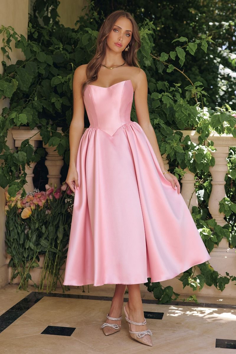 Strapless Festive Mikado Gown w/ Basque Waistline & Lace Up Back CDT822
