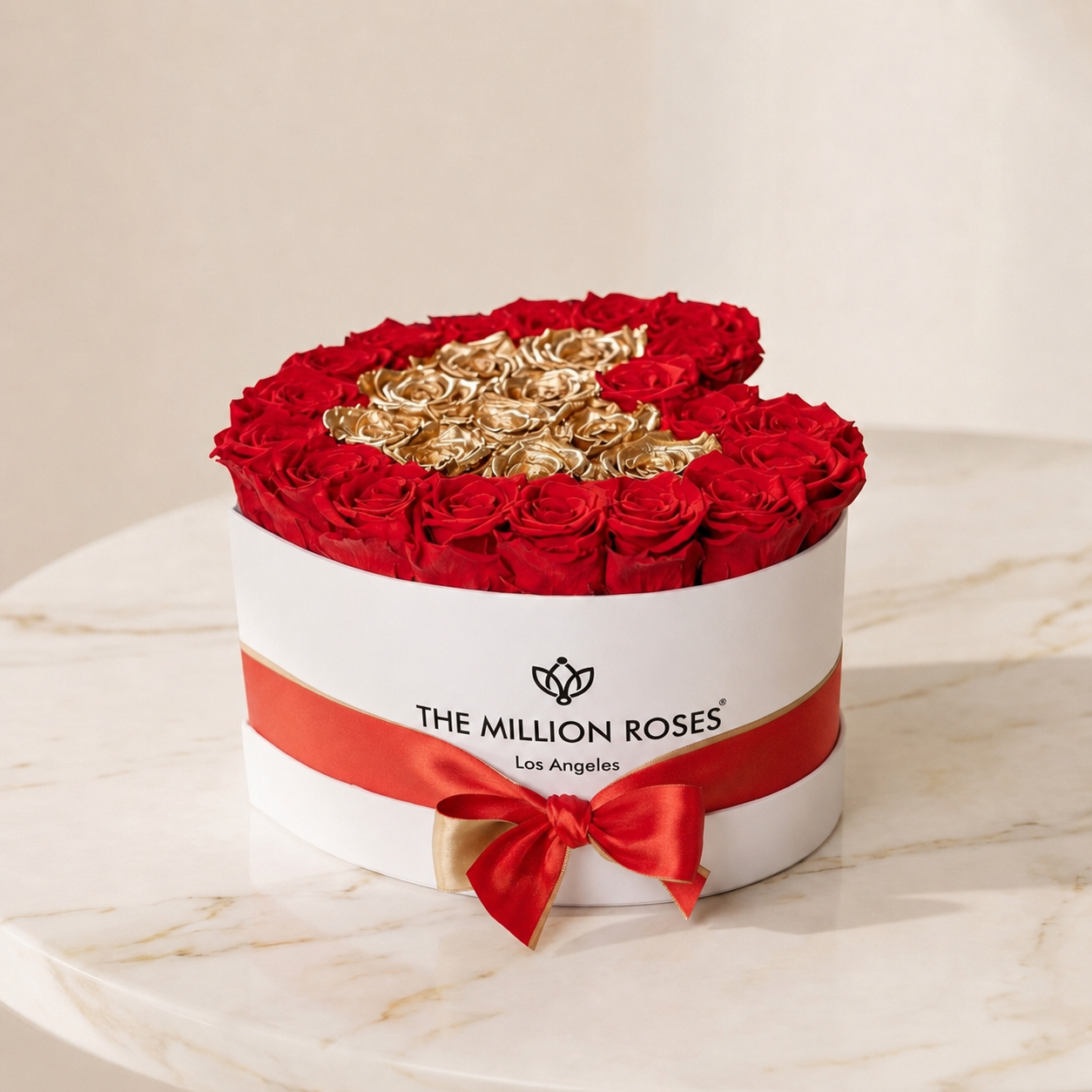 Heart White Box | Red & Gold Roses