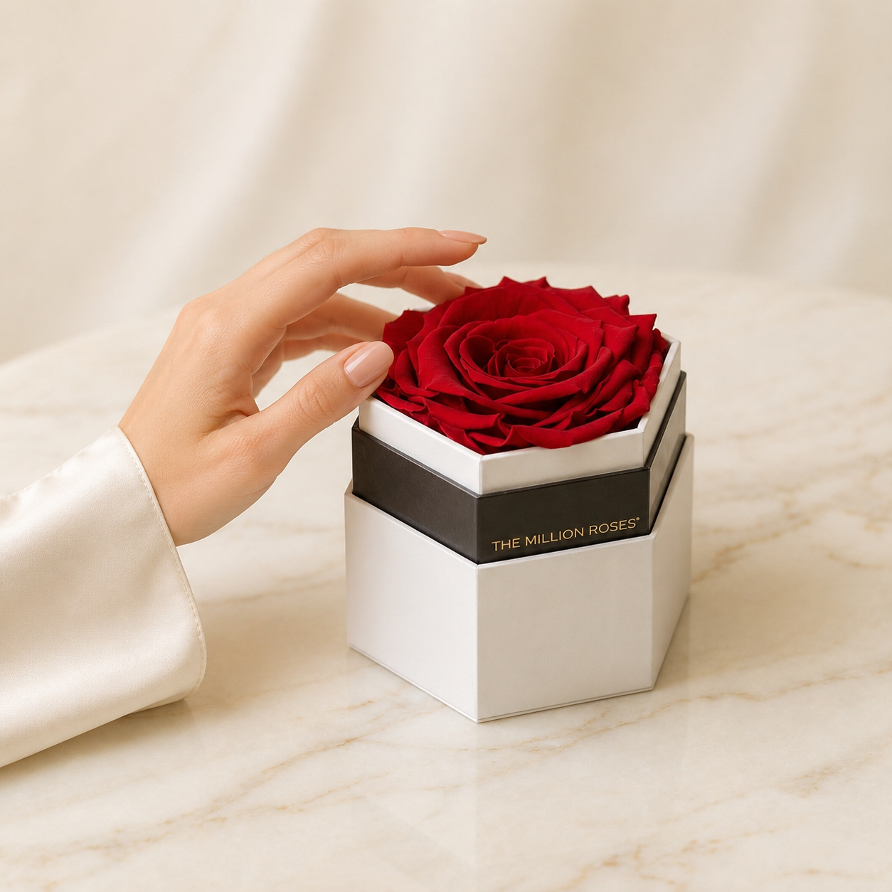 One in a Million™ White Hexagon Box | Red Rose