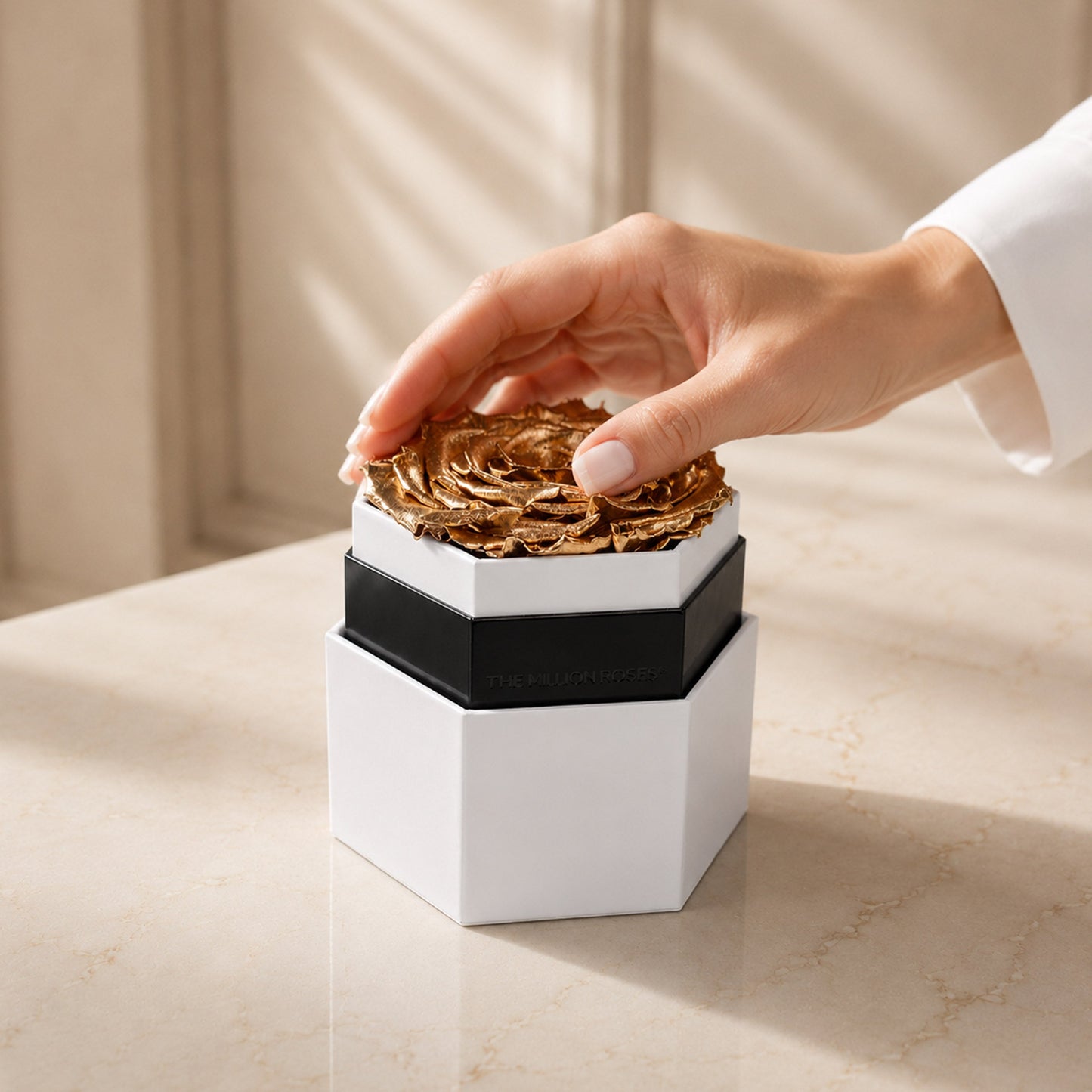 One in a Million™ White Hexagon Box | Gold Rose